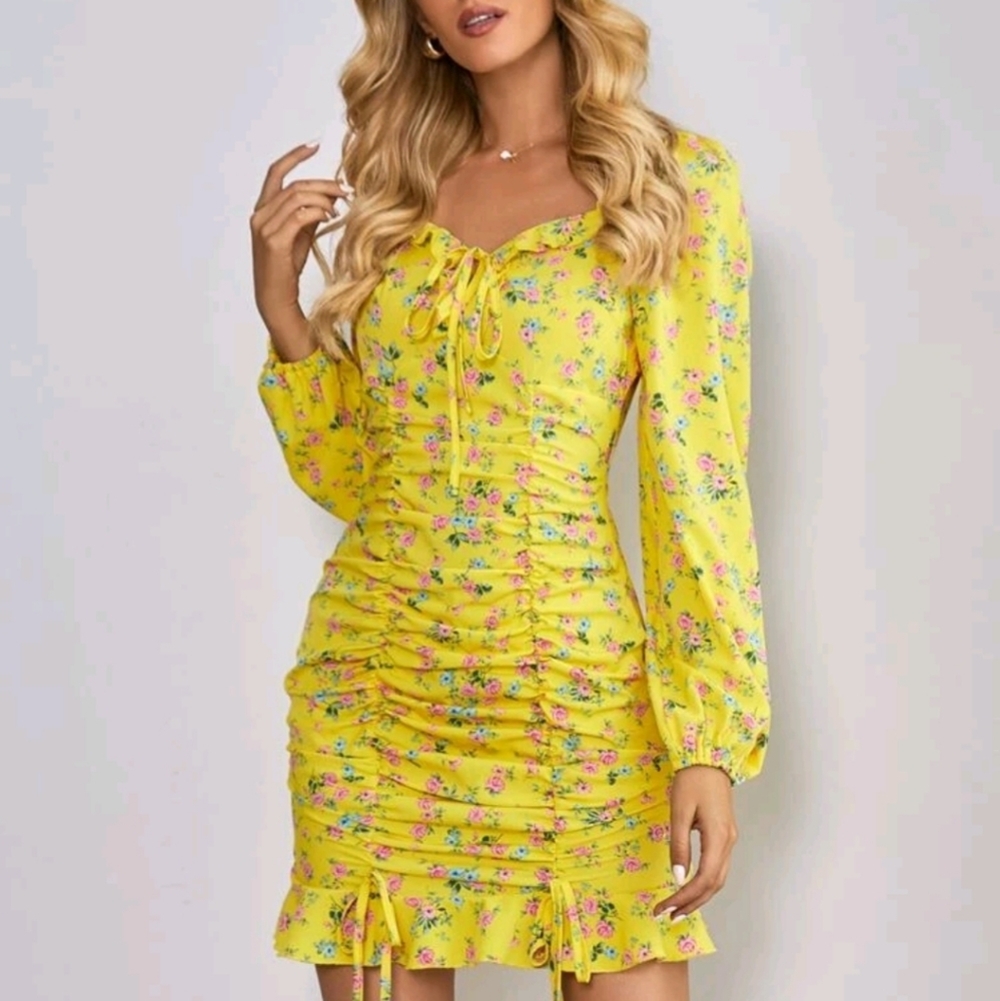 floral hem mini dress yellow
